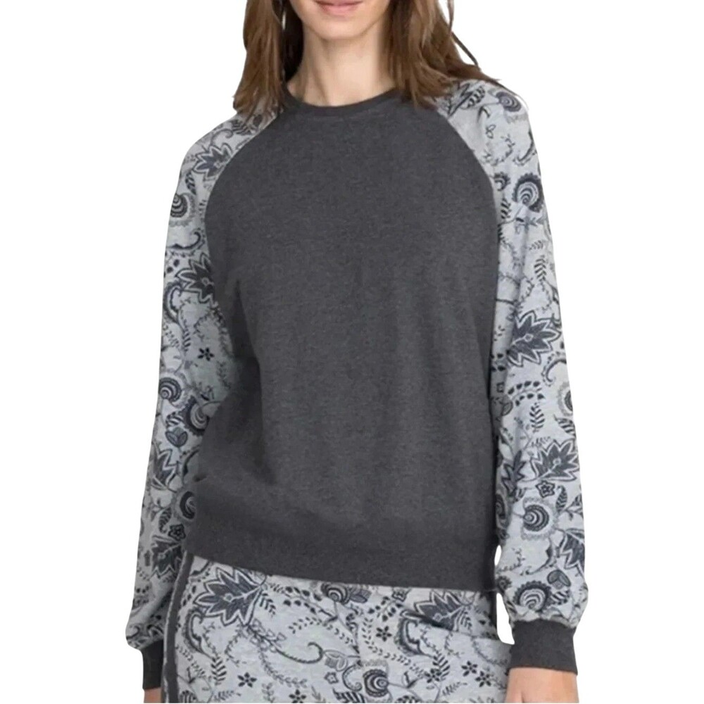 Johnny Was Wanders Bishop Sleeve Sweatshirt Size XL Grey Paisley Print BOHO $205